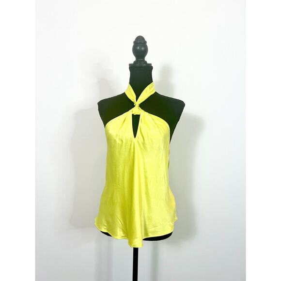 Rails Kimia Tank Top in Chartreuse Small Satin Halter Sleeveless Keyhole Silk - Picture 2 of 6